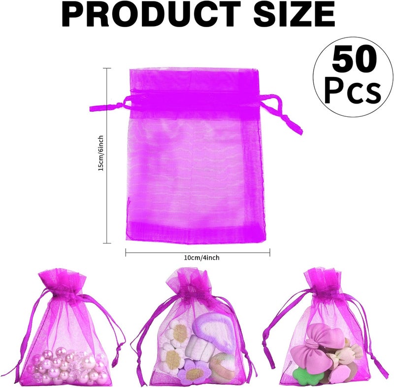 BOEIAC Organza Bags - 50 Mini Rose Gold Mesh Wedding & Party Favor Bags with Drawstring - 4 x 6 Inch, Jewelry, Candy - Image 2